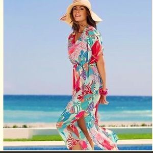Talbots tropical print swimsuit and beach cover up
